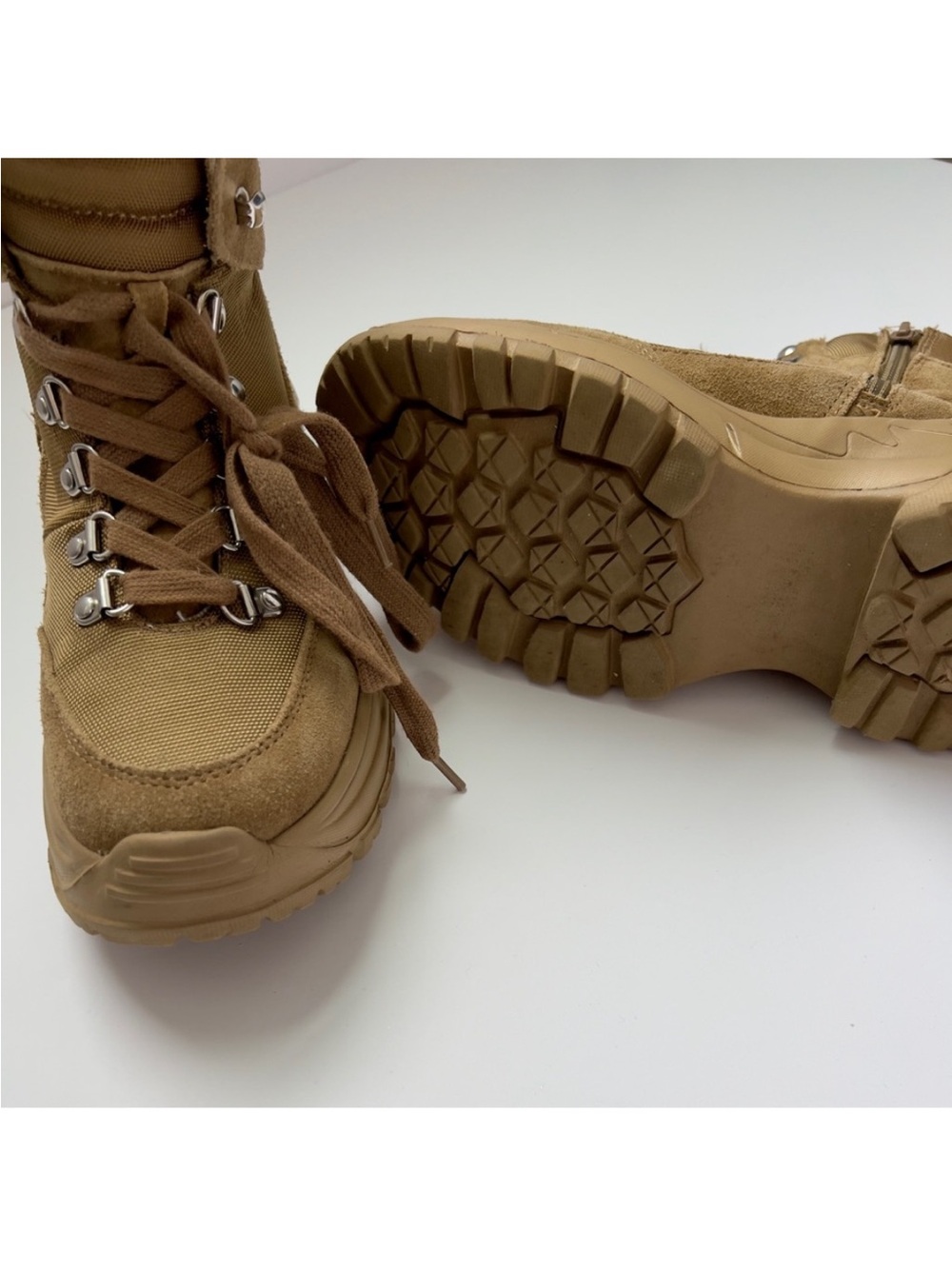 Steve Madden Lace-Up Tactical Boots in Tan